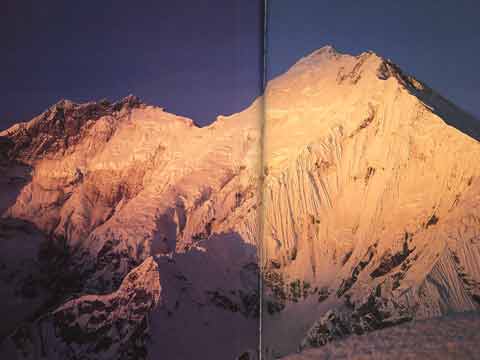 
Lhotse East Face and Everest Kangshung East Face at sunrise in 1988 - Himalayan Quest: Ed Viesturs on the 8,000-Meter Giants book
